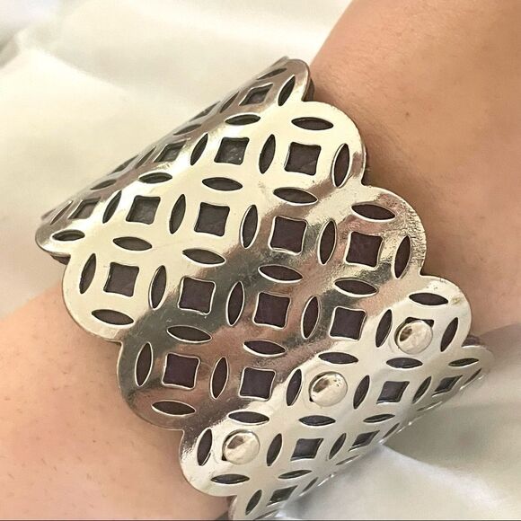 Silver tone wide cuff bracelet - Picture 9 of 11